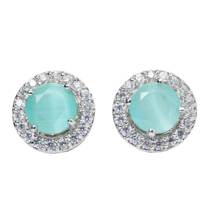 Mint Green Earrings, Minimalist Studs with CZ Halo, Minimal Jewellery