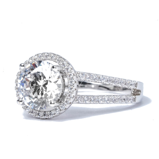 American Diamond Halo Solitaire Ring