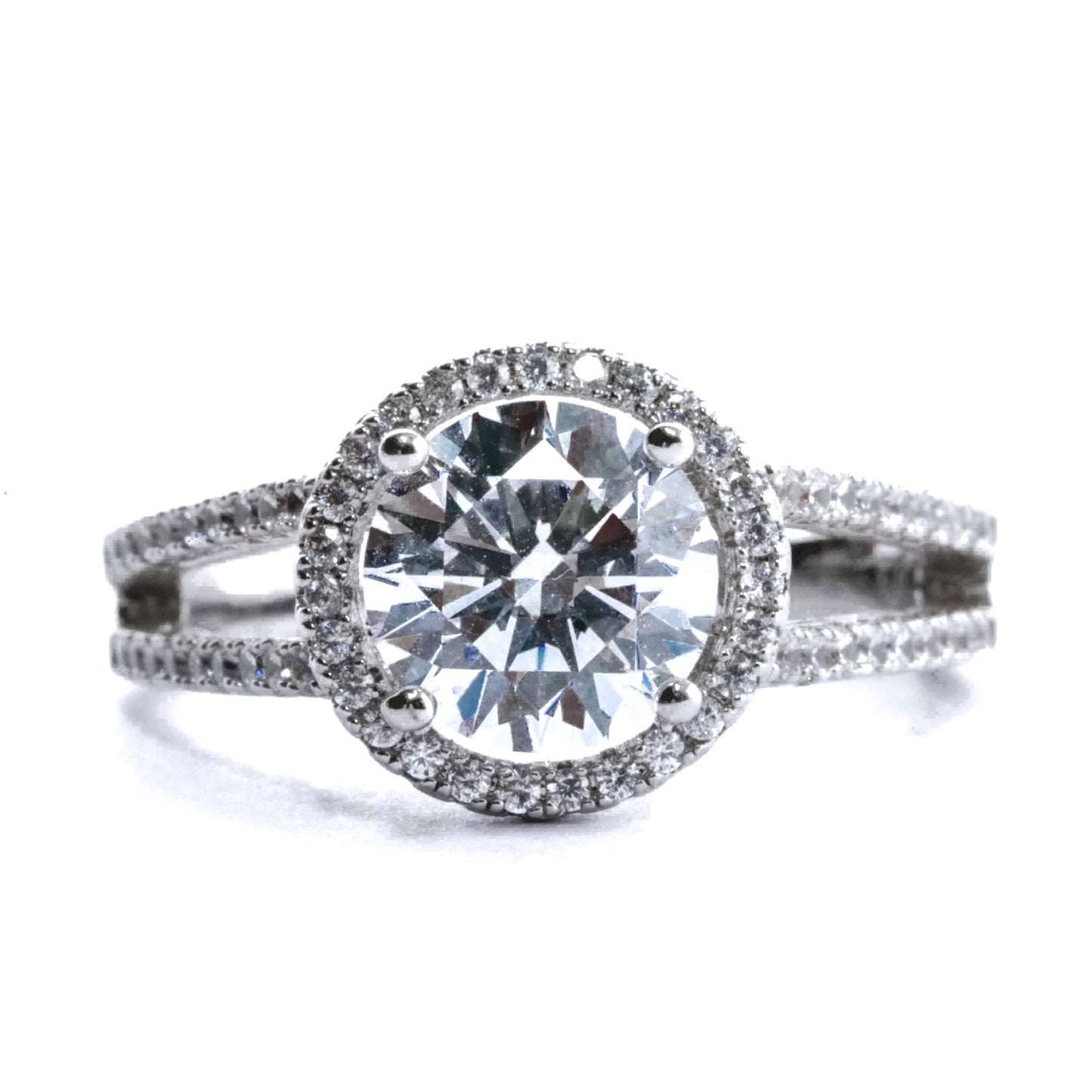 American Diamond Halo Solitaire Ring