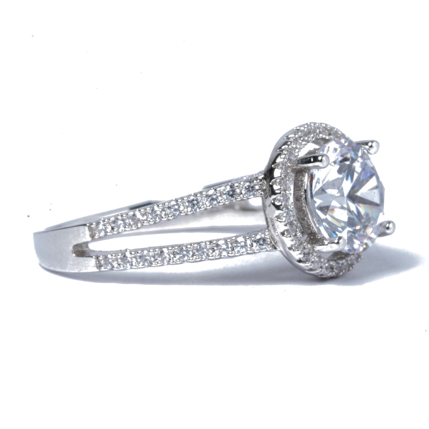 American Diamond Halo Solitaire Ring
