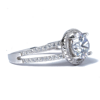 American Diamond Halo Solitaire Ring