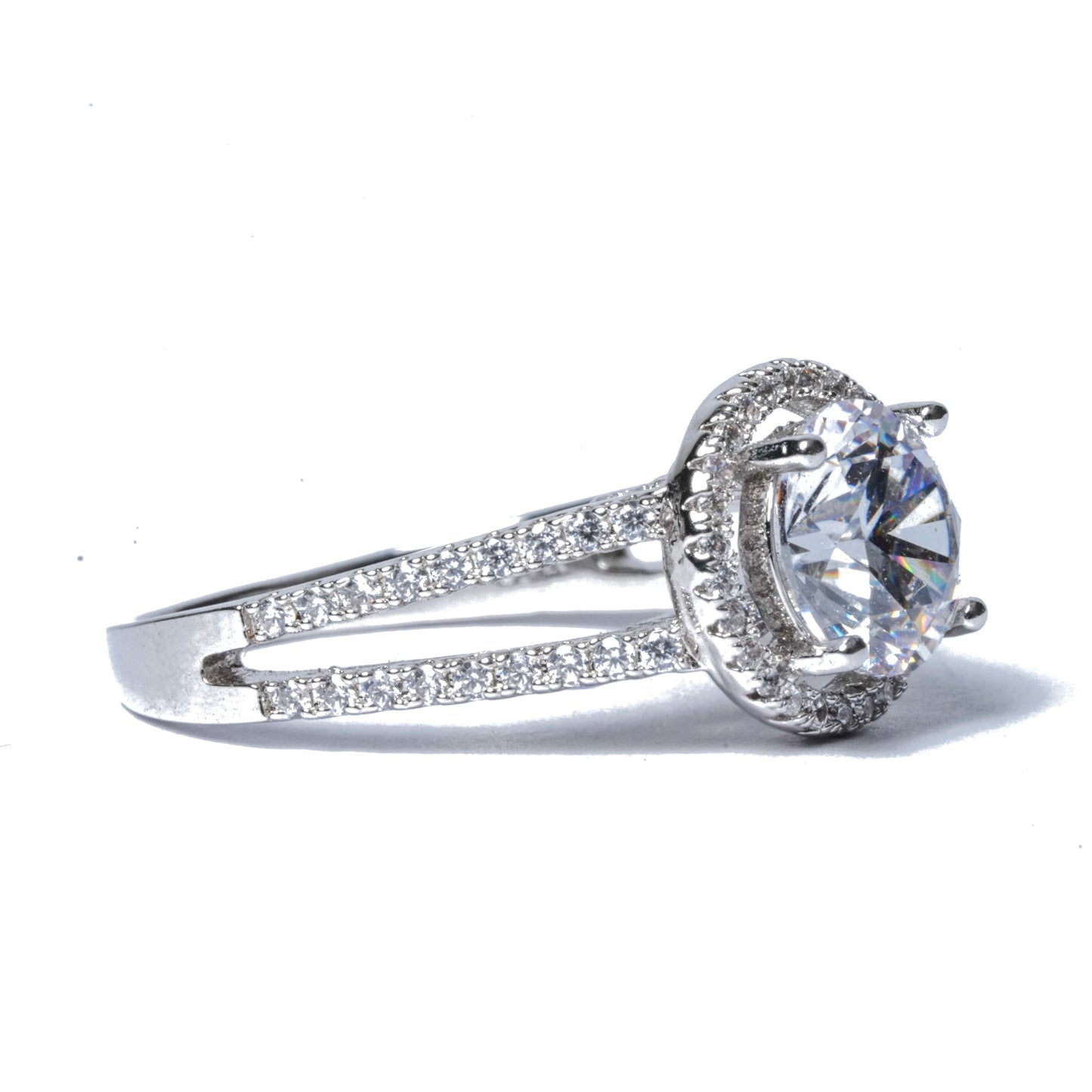 American Diamond Halo Solitaire Ring