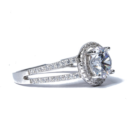 American Diamond Halo Solitaire Ring
