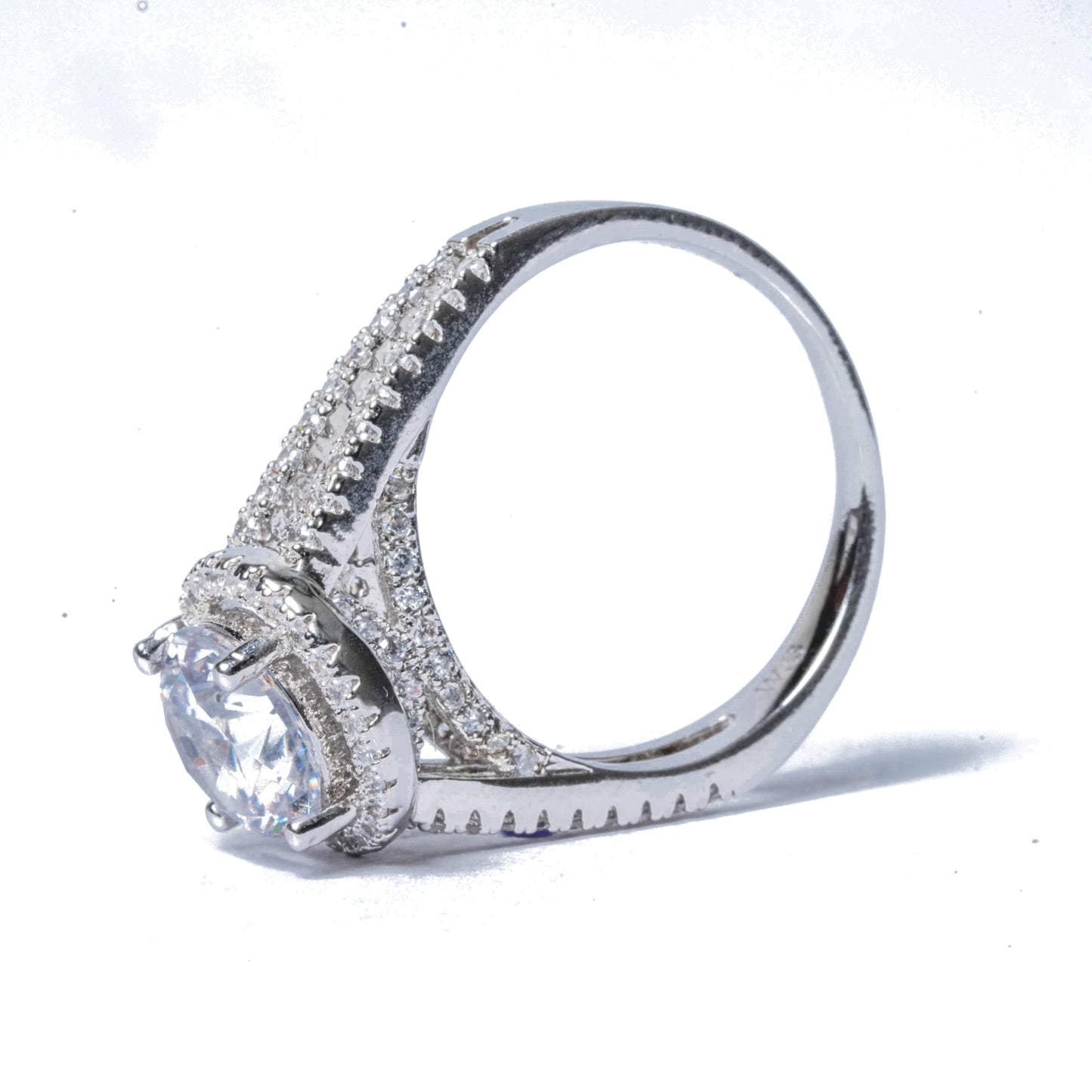 American Diamond Halo Solitaire Ring