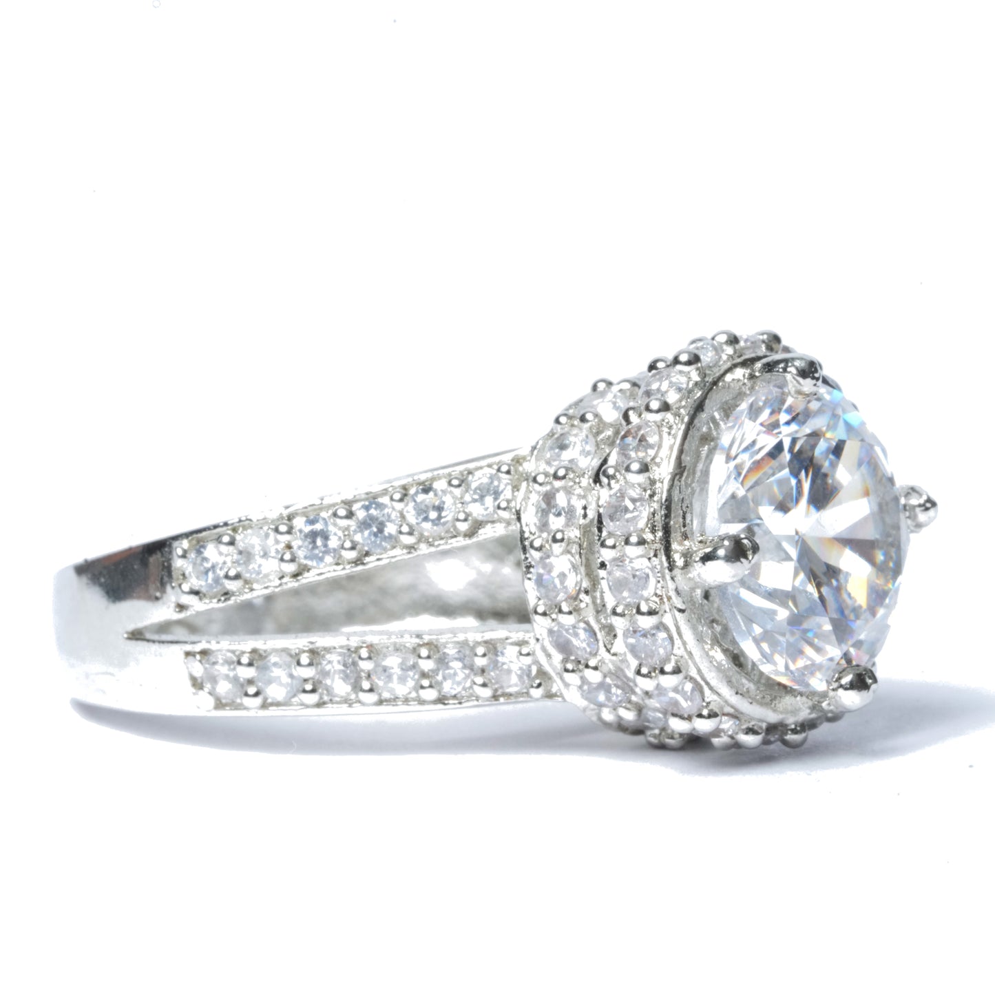 American Diamond Halo Solitaire Ring