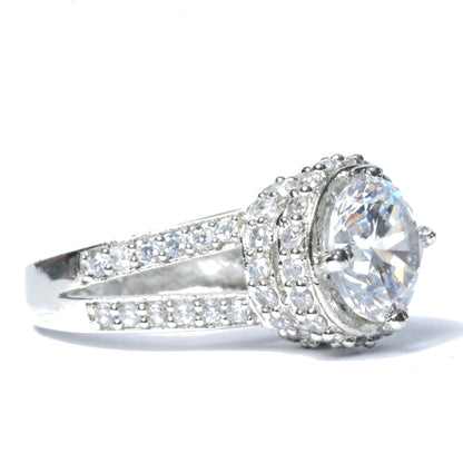 American Diamond Halo Solitaire Ring
