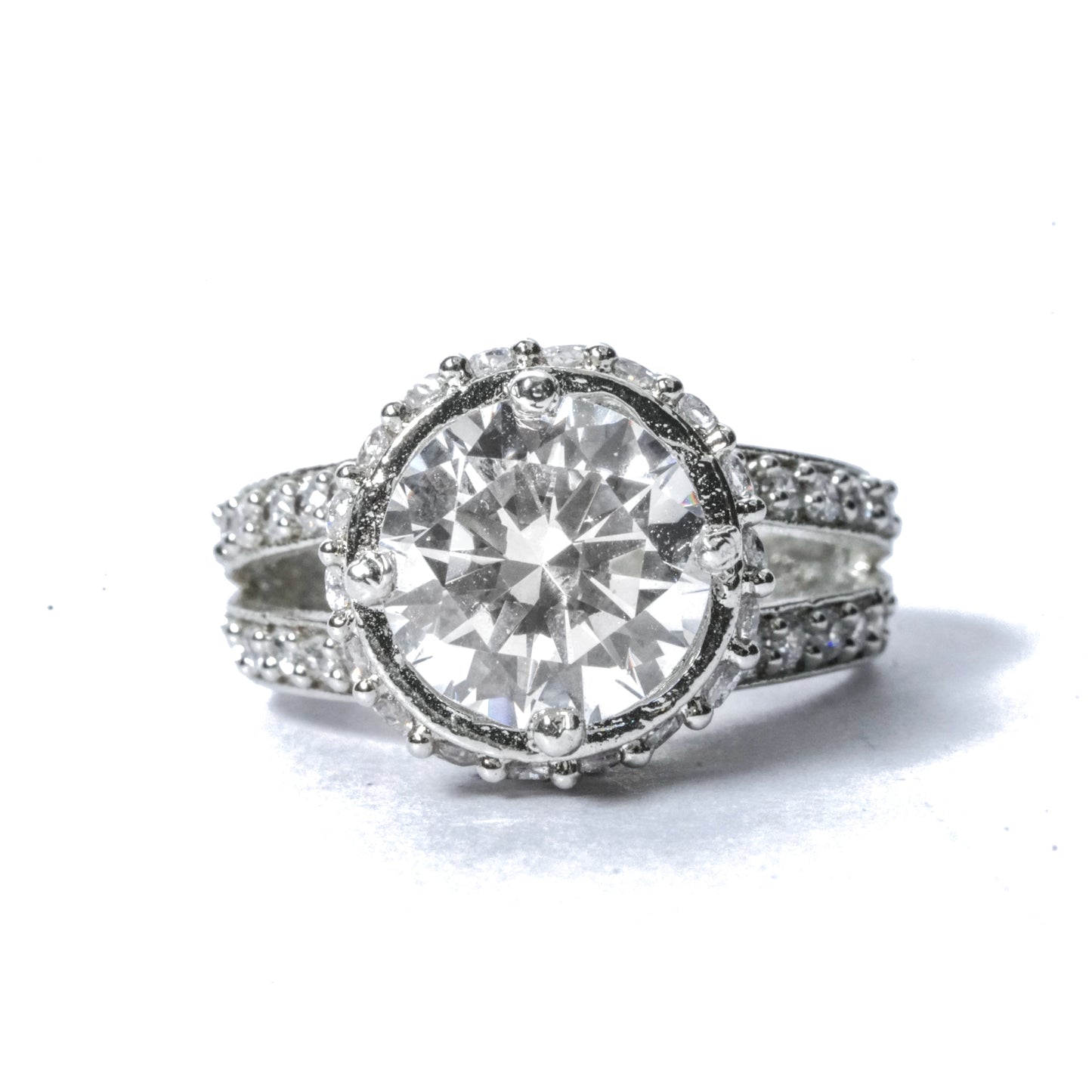 American Diamond Halo Solitaire Ring