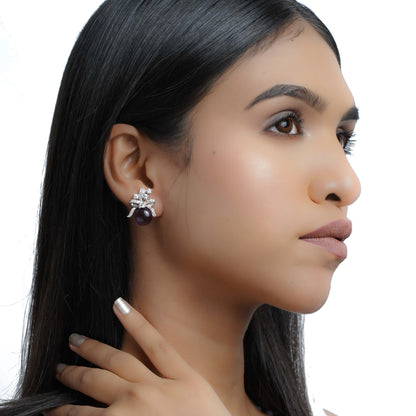 Black Pearl Bow Design Stud Earrings for Women