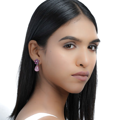 Ruby Tone Floral Drop Earrings for Women