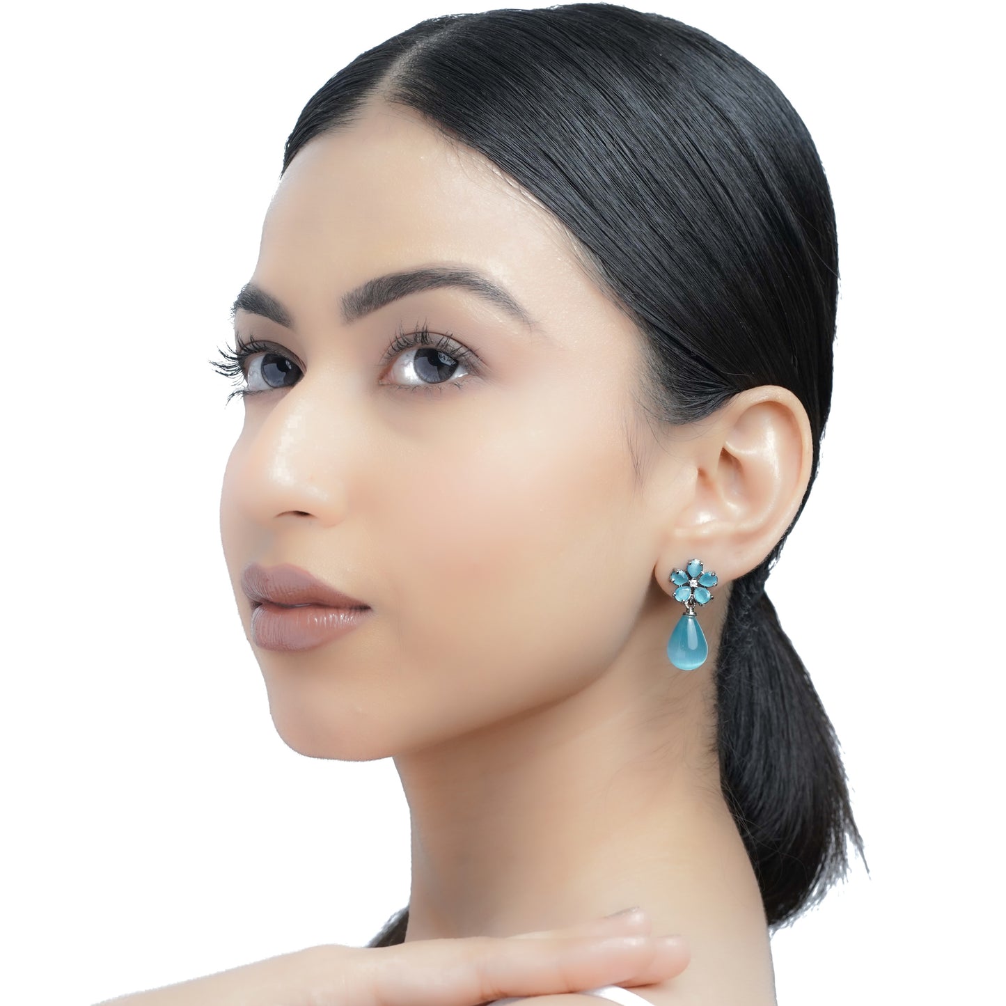 Turquoise Stone Floral Drop Earrings for Women