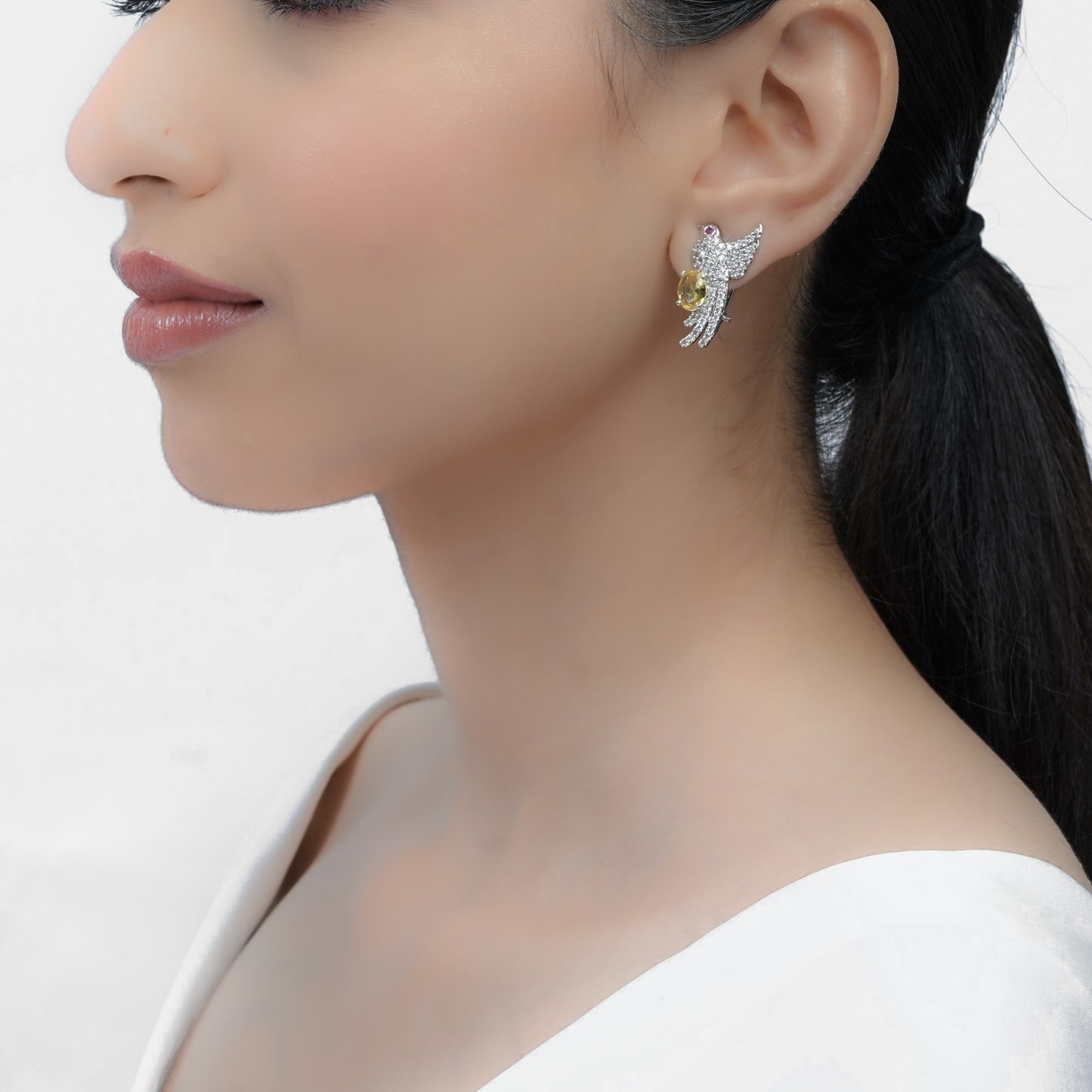 Yellow Stone Bird Design Stud Earrings for Women