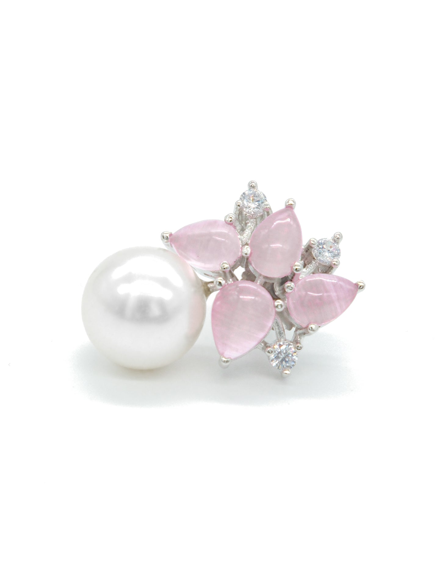 Pink Stone Pearl Drop Floral Earrings