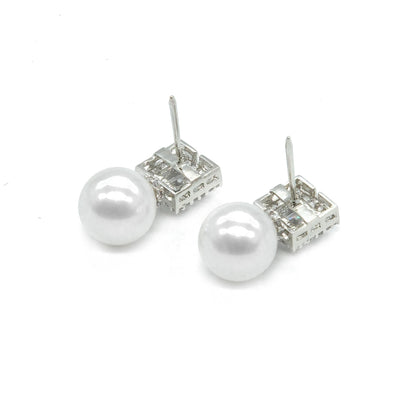 Pearl Stud Earrings with American Diamond