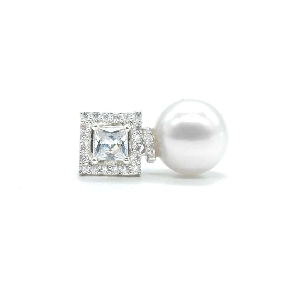 Pearl Stud Earrings with American Diamond