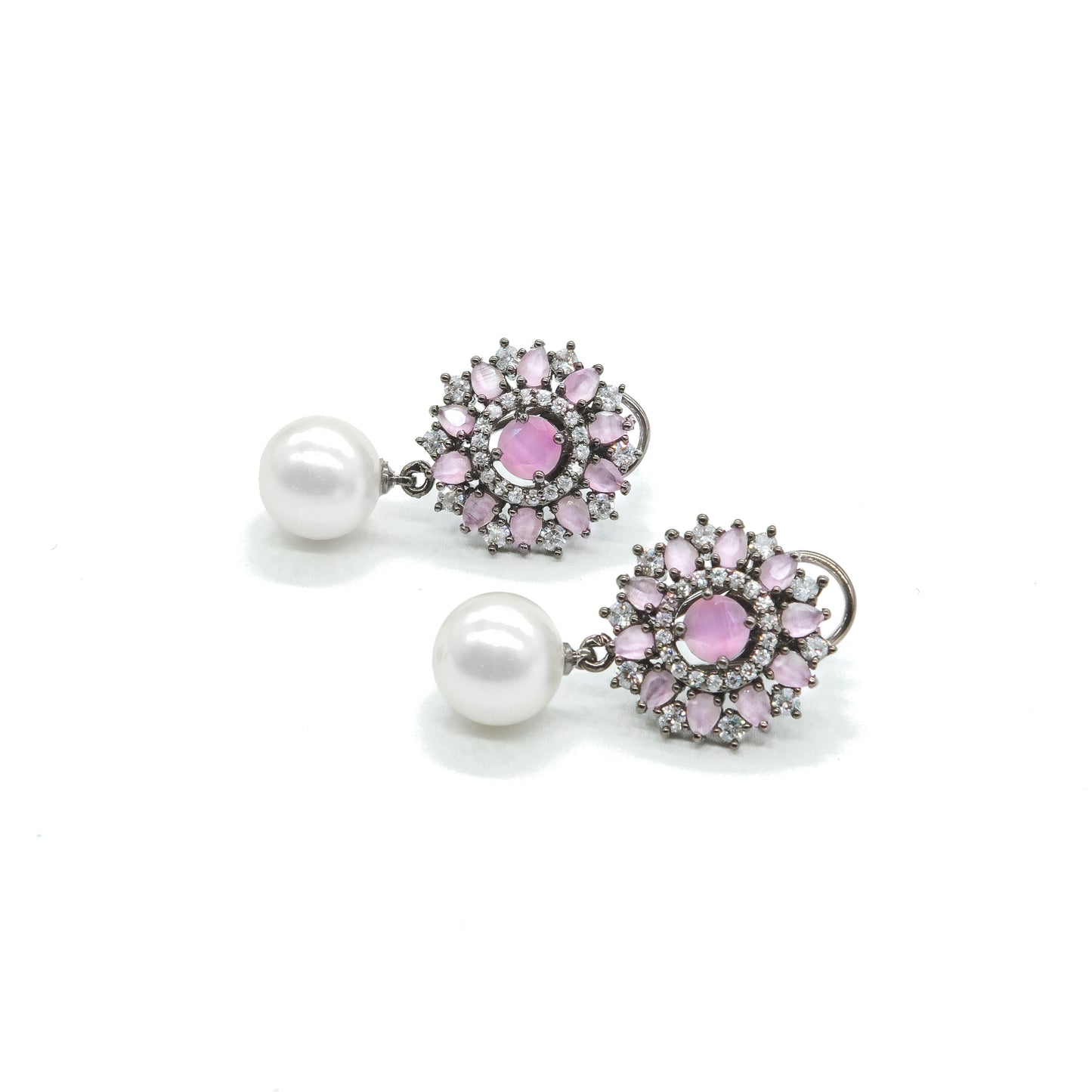 Pink Stone Pearl Drop Earrings for Women