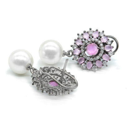 Pink Stone Pearl Drop Earrings for Women