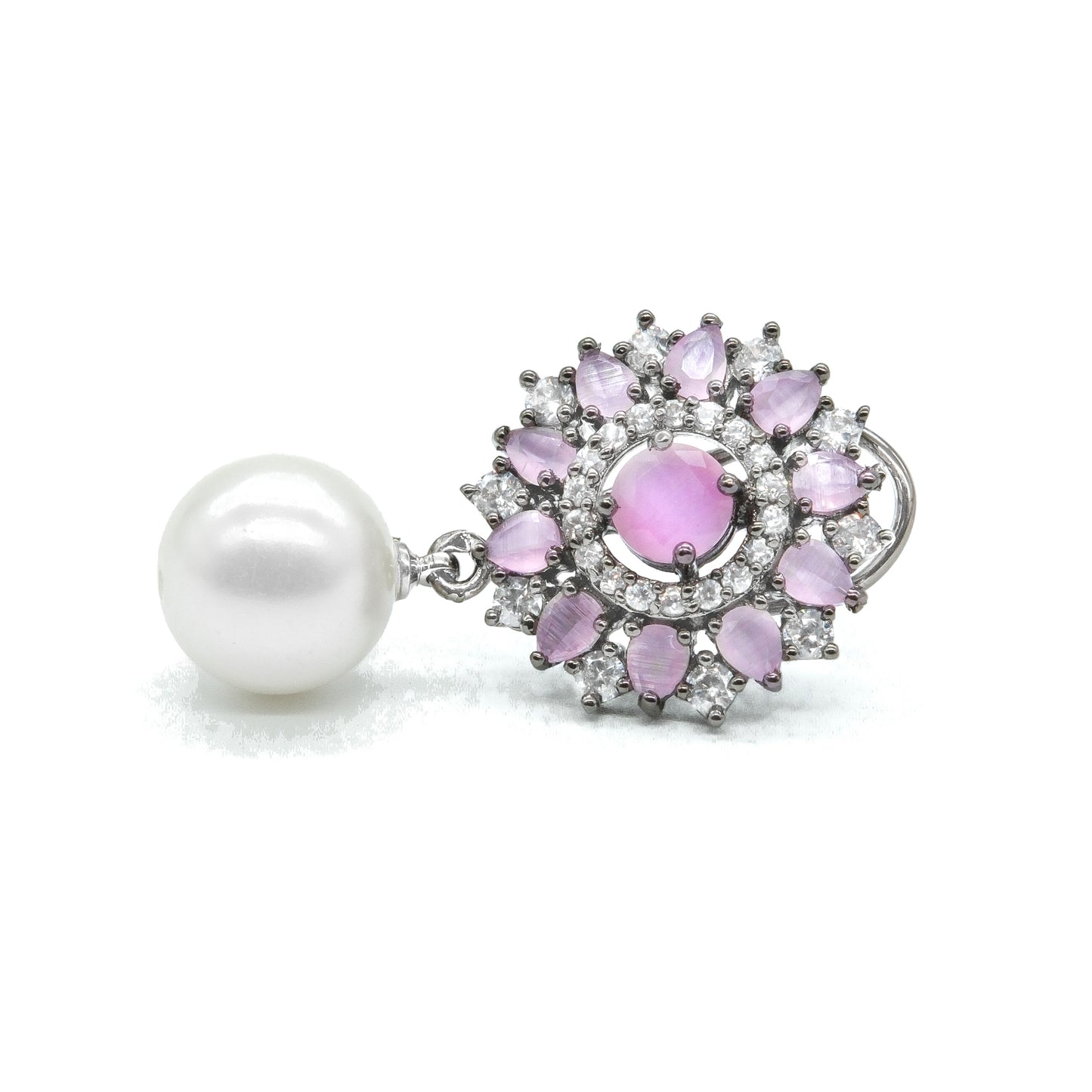 Pink Stone Pearl Drop Earrings for Women