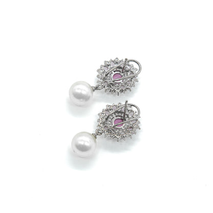 Pink Stone Pearl Drop Earrings for Women