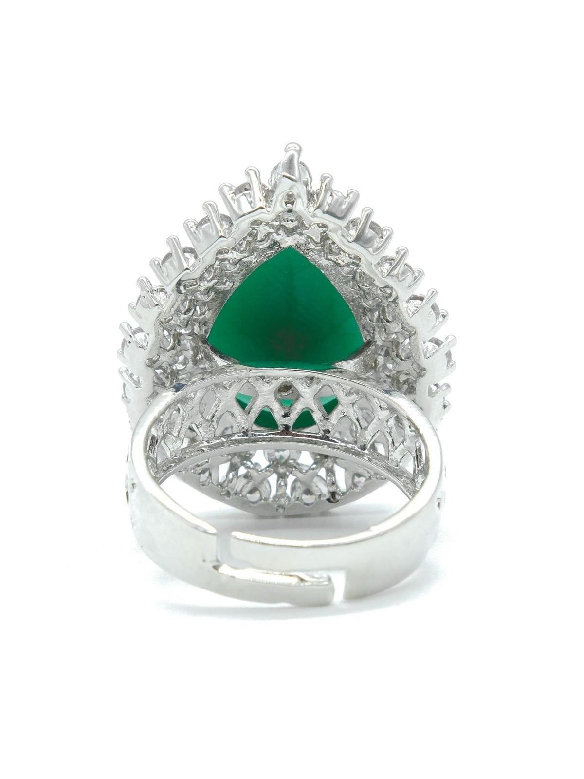 Silver Plated Green American Diamond Teardrop Halo Ring