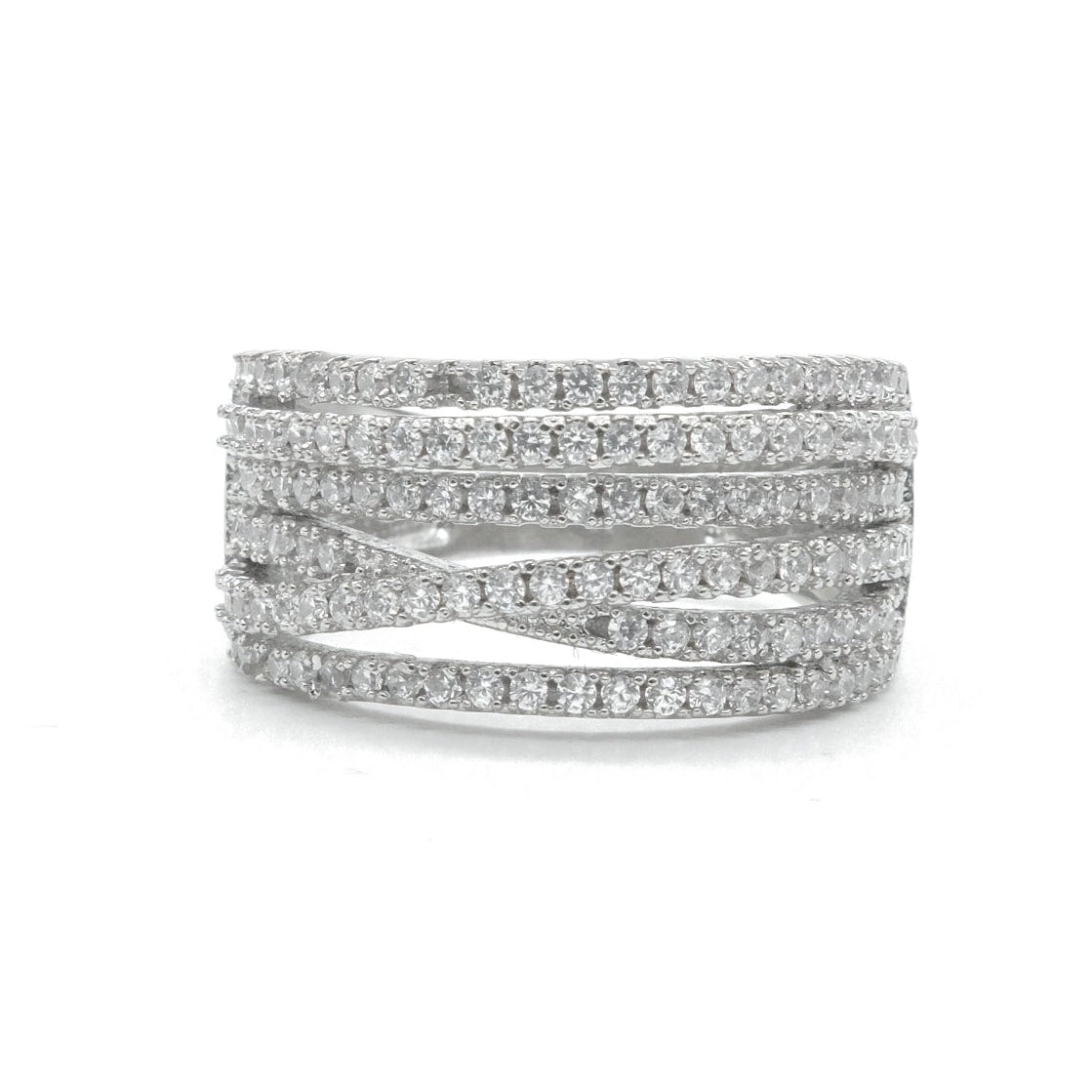 Silver Plated American Diamond Multi Row Band Ring