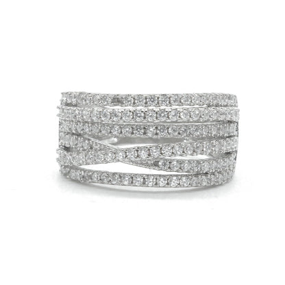 Silver Plated American Diamond Multi Row Band Ring