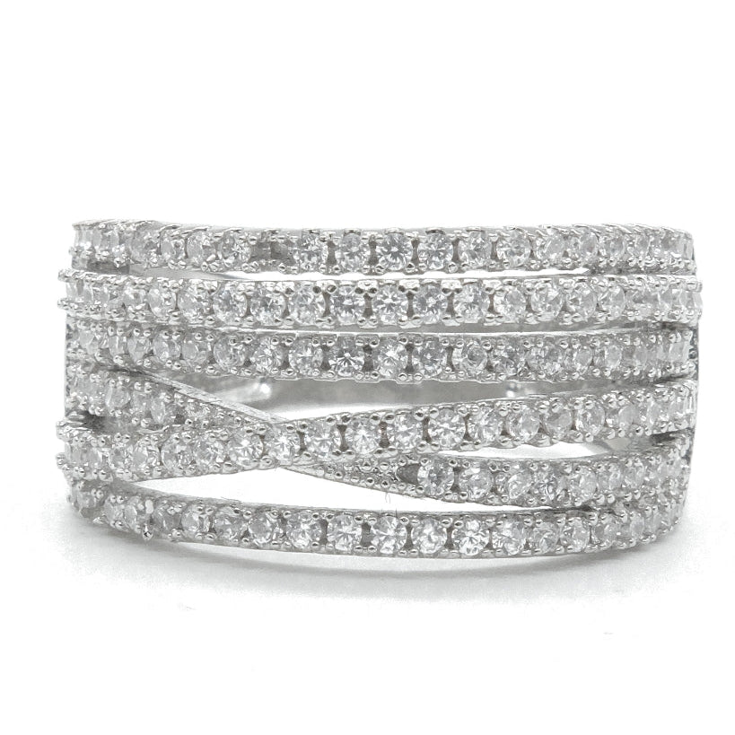 Silver Plated American Diamond Multi Row Band Ring