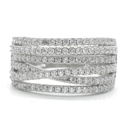Silver Plated American Diamond Multi Row Band Ring