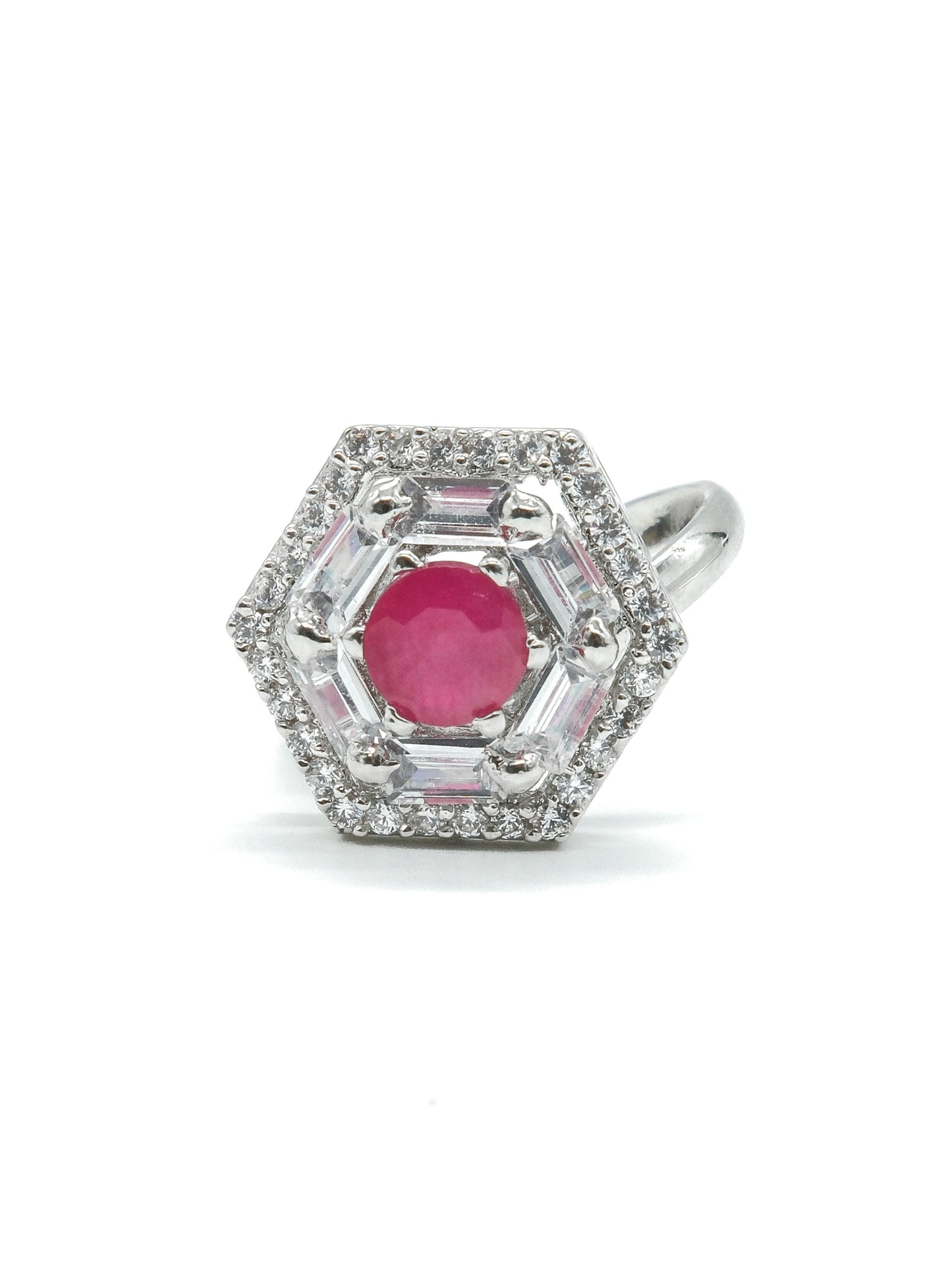 Pink Hexagon Halo American Diamond Ring