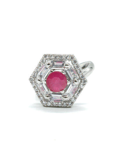 Pink Hexagon Halo American Diamond Ring
