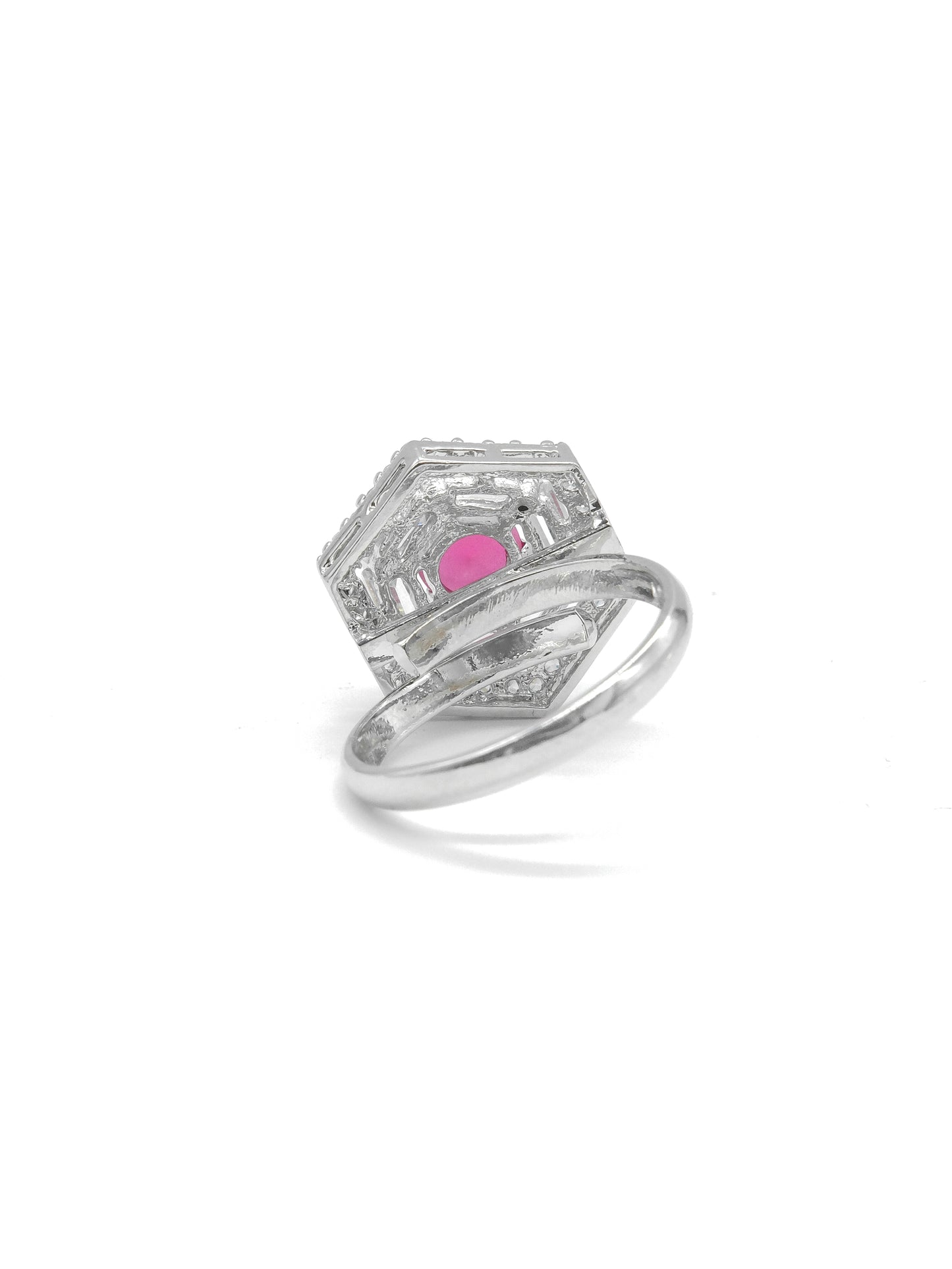 Pink Hexagon Halo American Diamond Ring