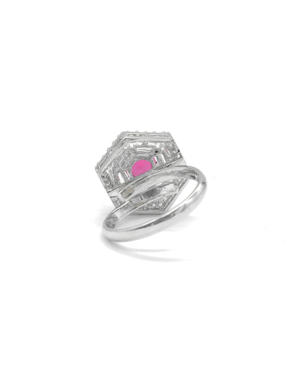 Pink Hexagon Halo American Diamond Ring