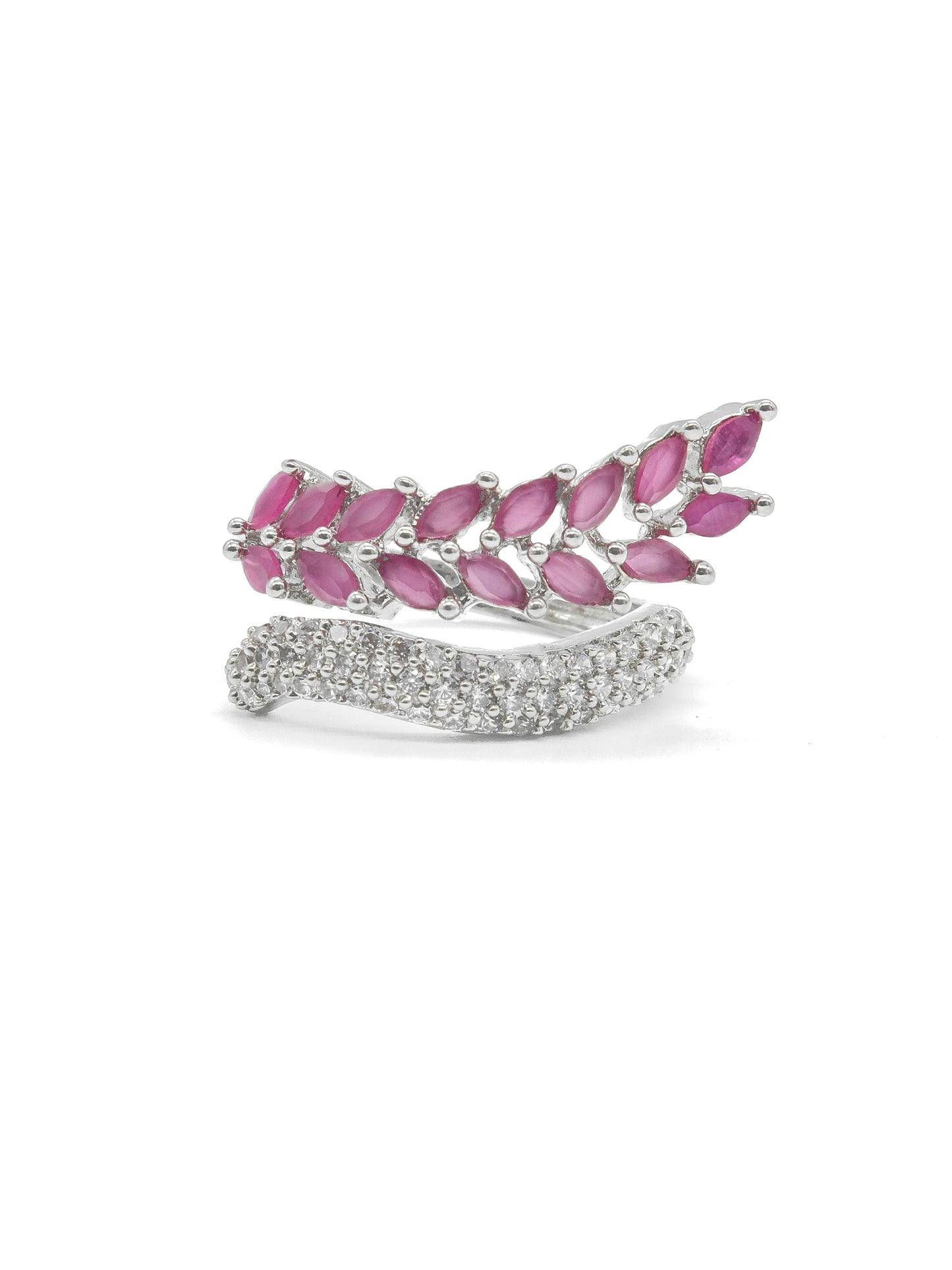 Pink Leaf Design American Diamond Ring