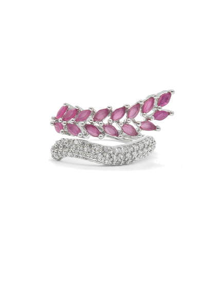 Pink Leaf Design American Diamond Ring