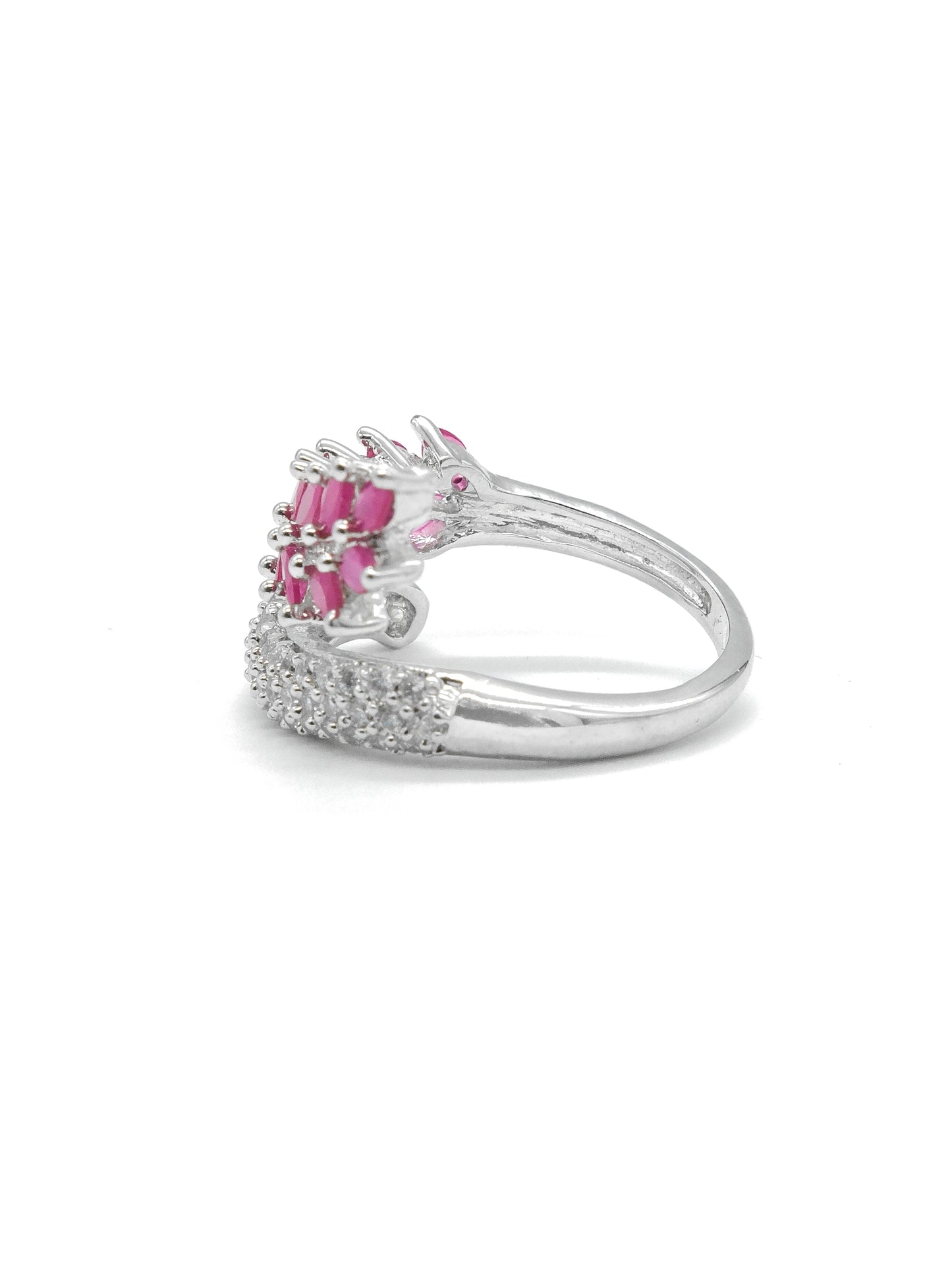 Pink Leaf Design American Diamond Ring