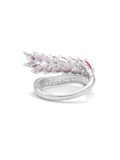 Pink Leaf Design American Diamond Ring