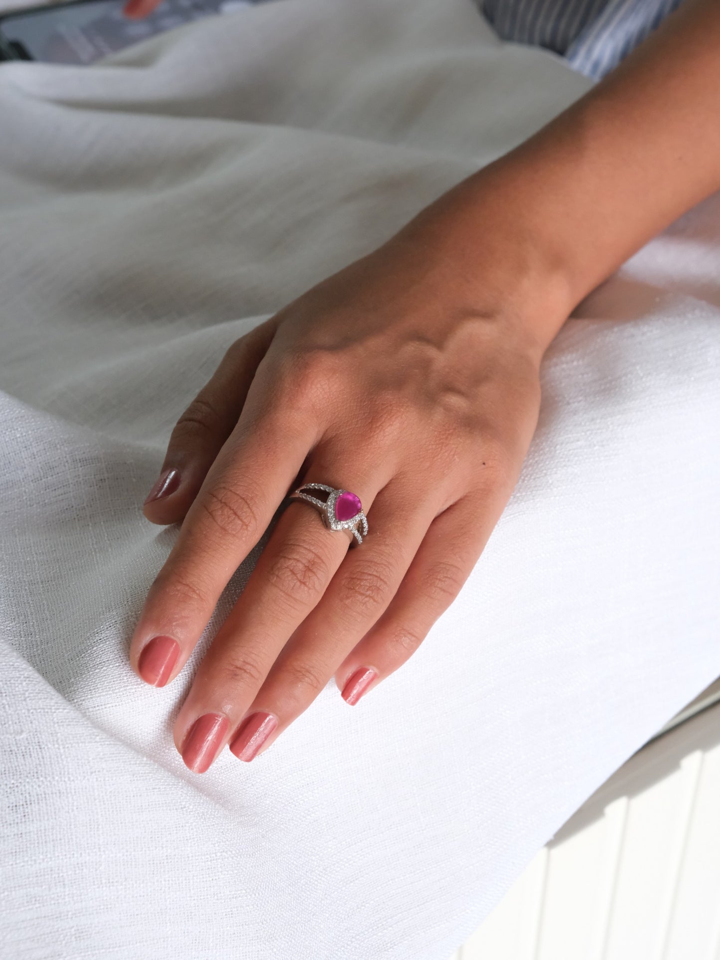 Pink Pear Stone American Diamond Ring