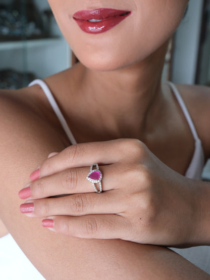 Pink Pear Stone American Diamond Ring
