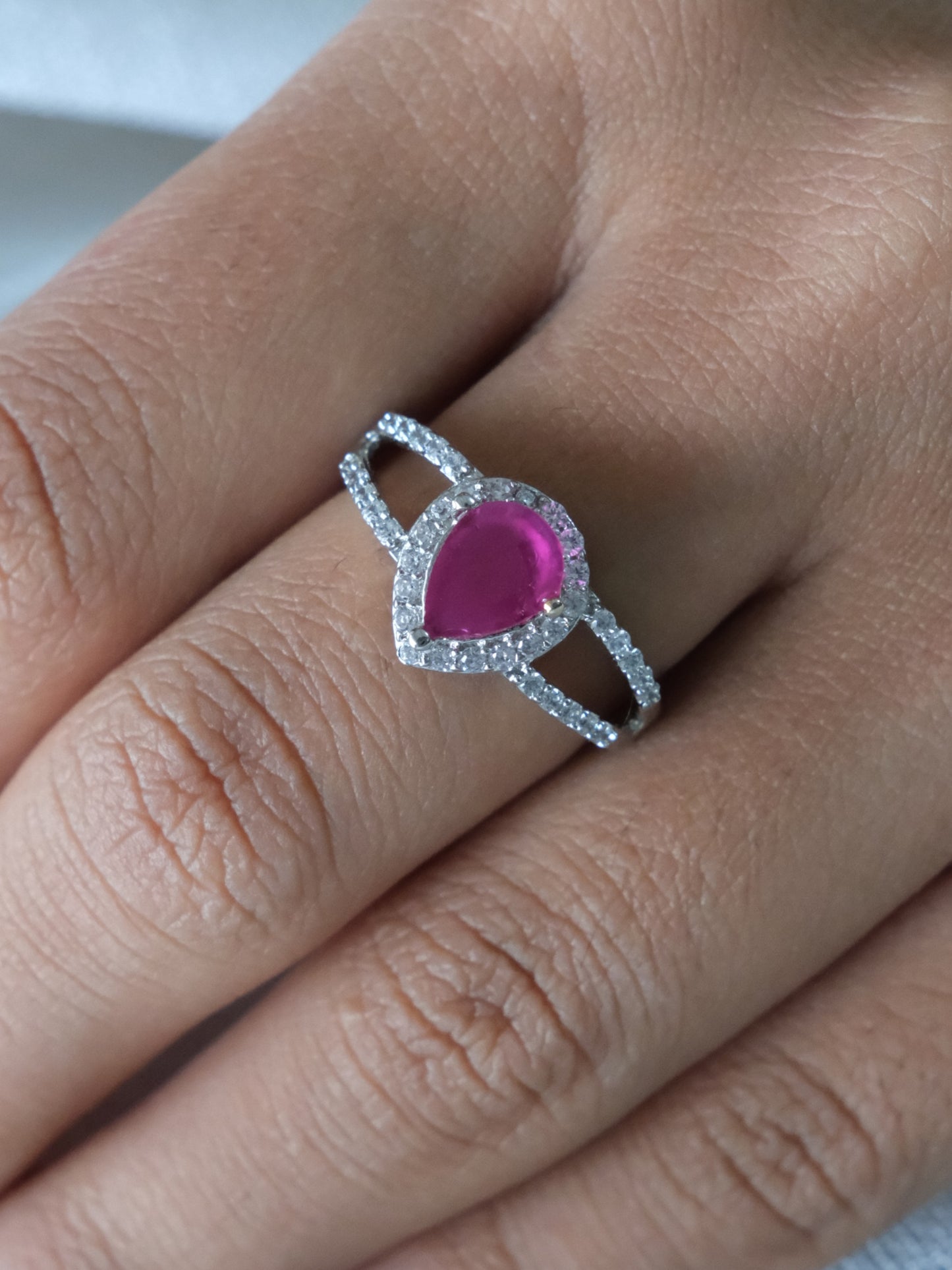 Pink Pear Stone American Diamond Ring