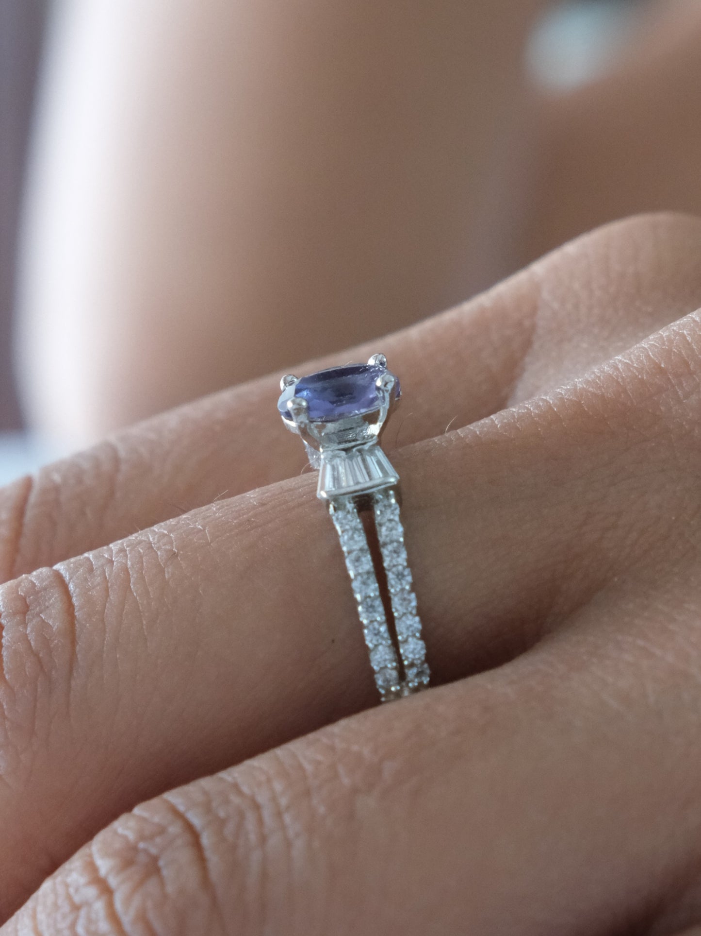 Purple Oval Stone American Diamond Ring