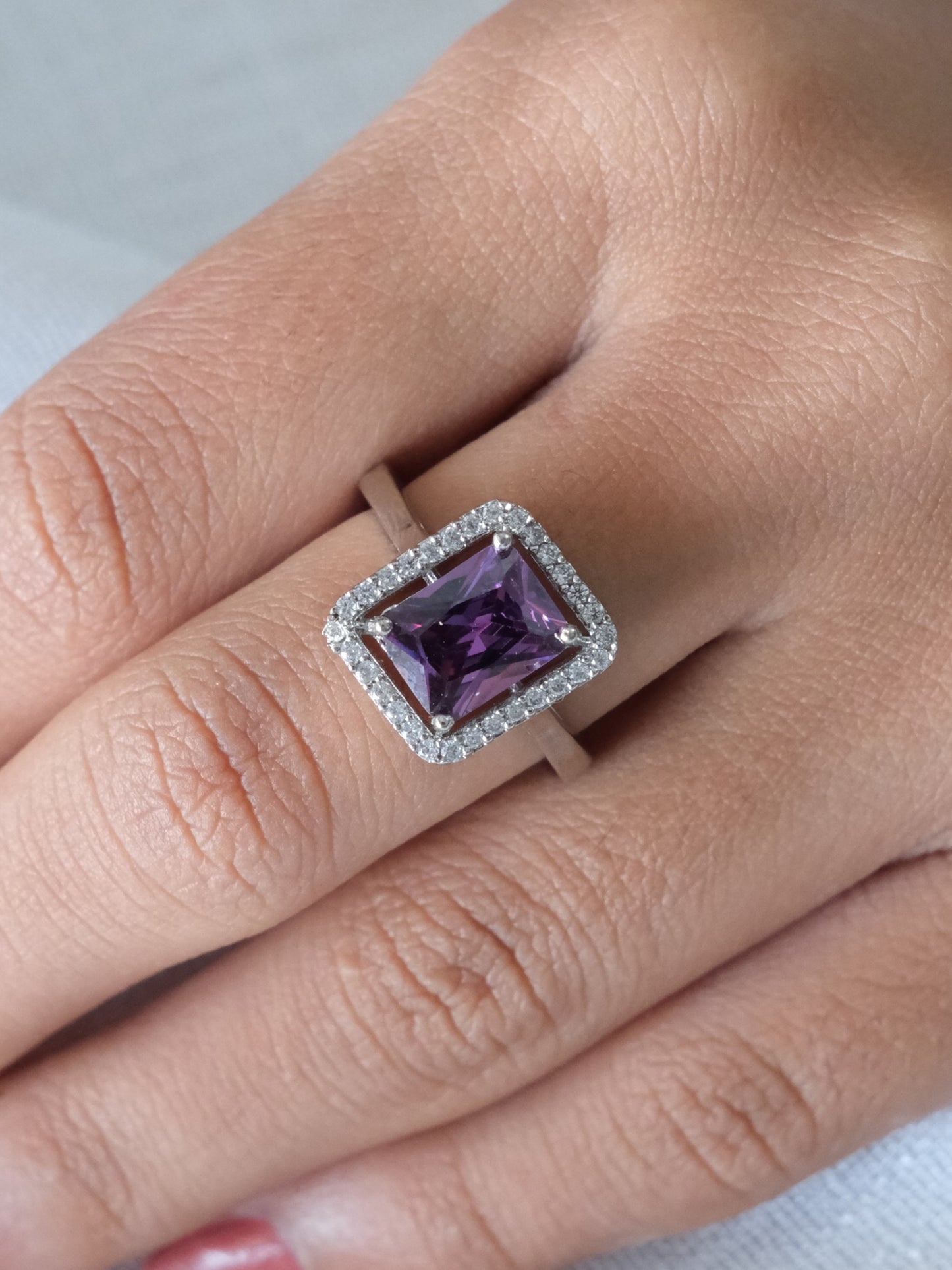 Purple Halo Square Stone American Diamond Ring