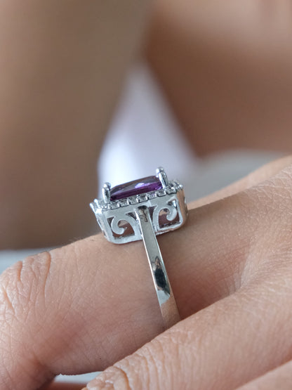 Purple Halo Square Stone American Diamond Ring