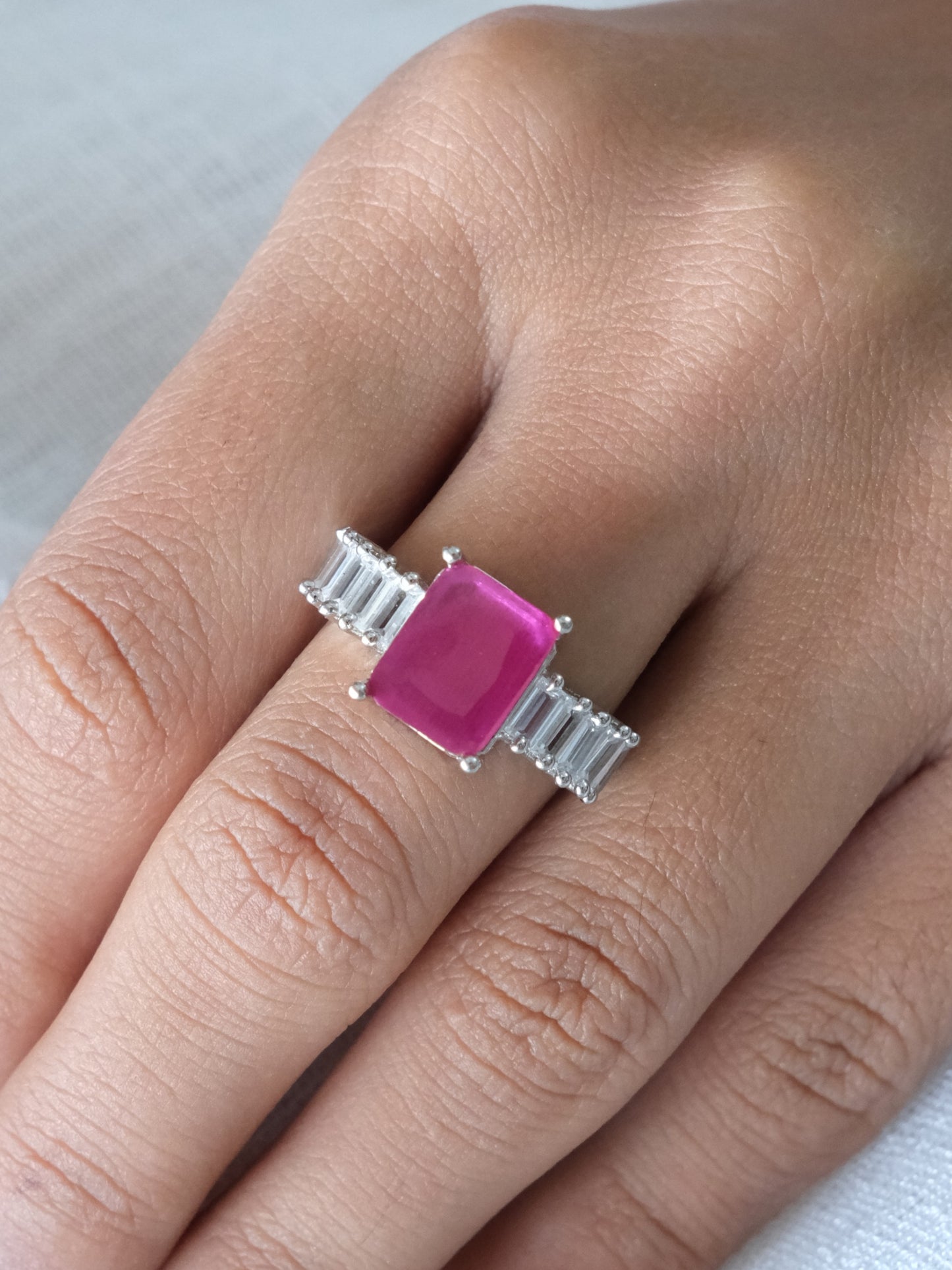 Pink Cushion Stone American Diamond Ring