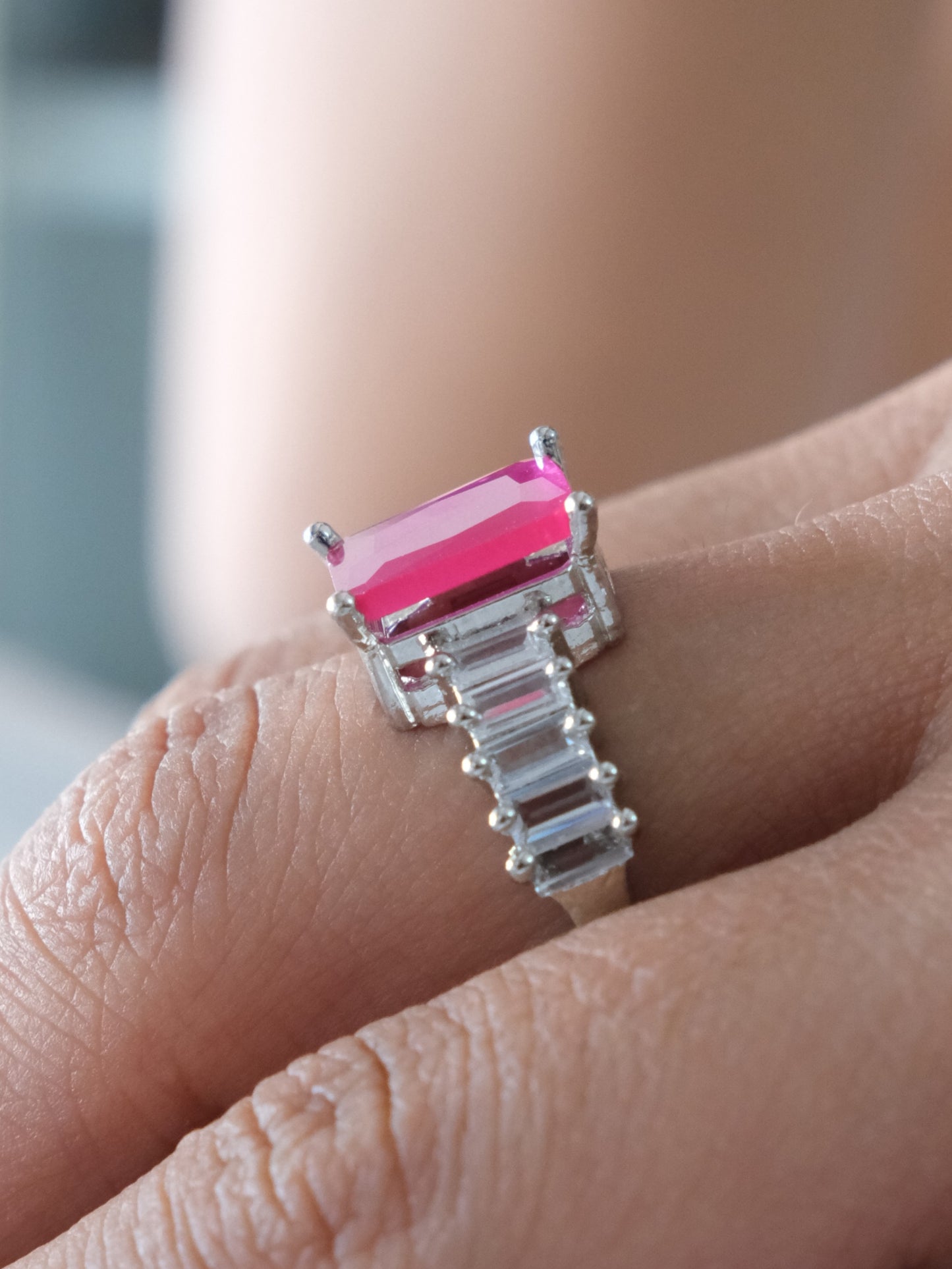 Pink Cushion Stone American Diamond Ring
