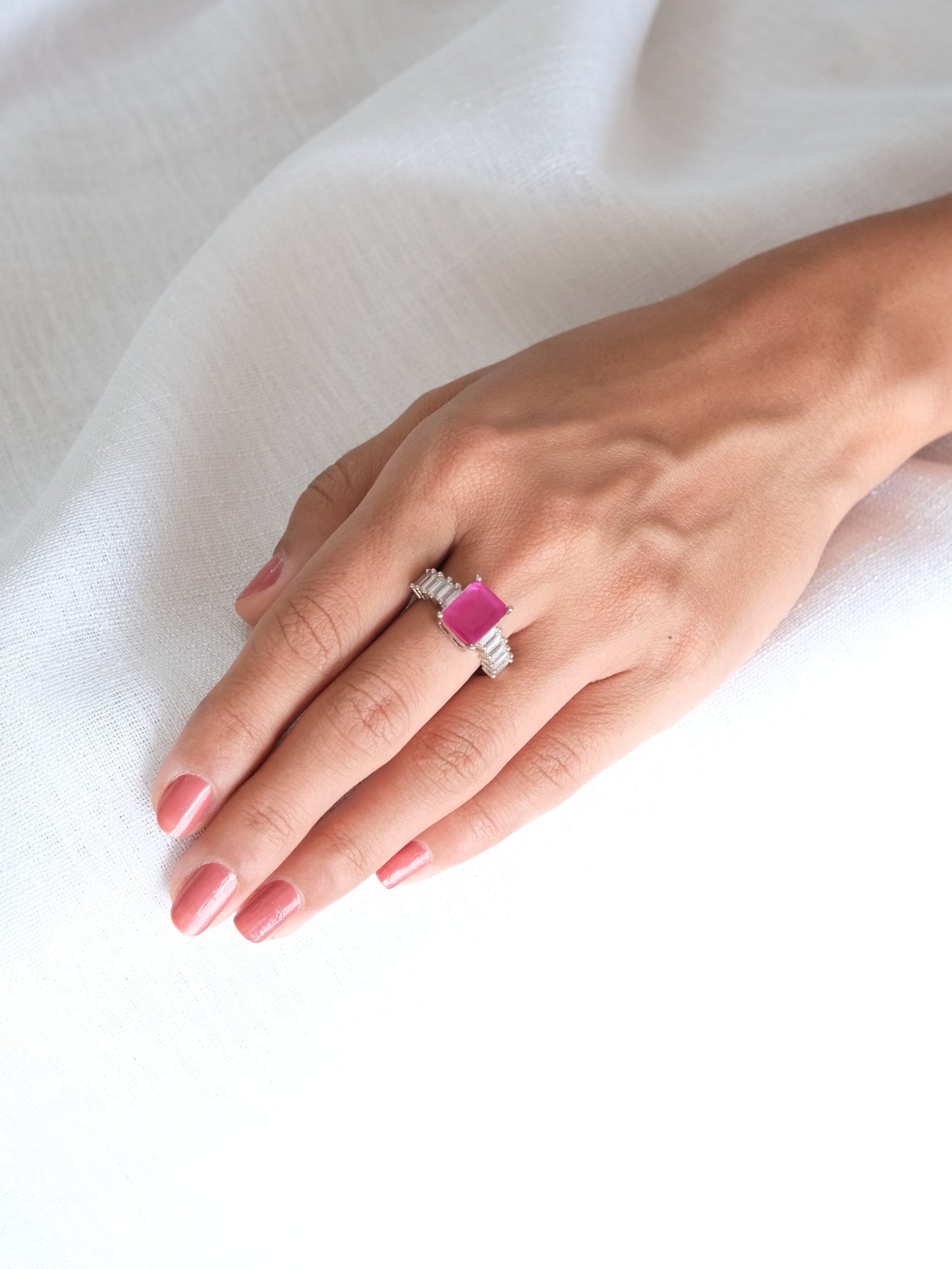 Pink Cushion Stone American Diamond Ring