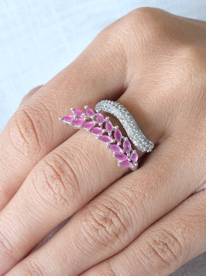 Pink Leaf Design American Diamond Ring