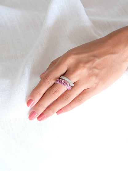 Pink Leaf Design American Diamond Ring
