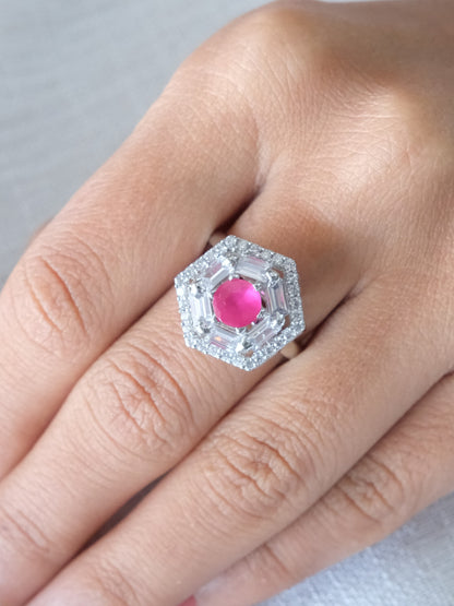 Pink Hexagon Halo American Diamond Ring