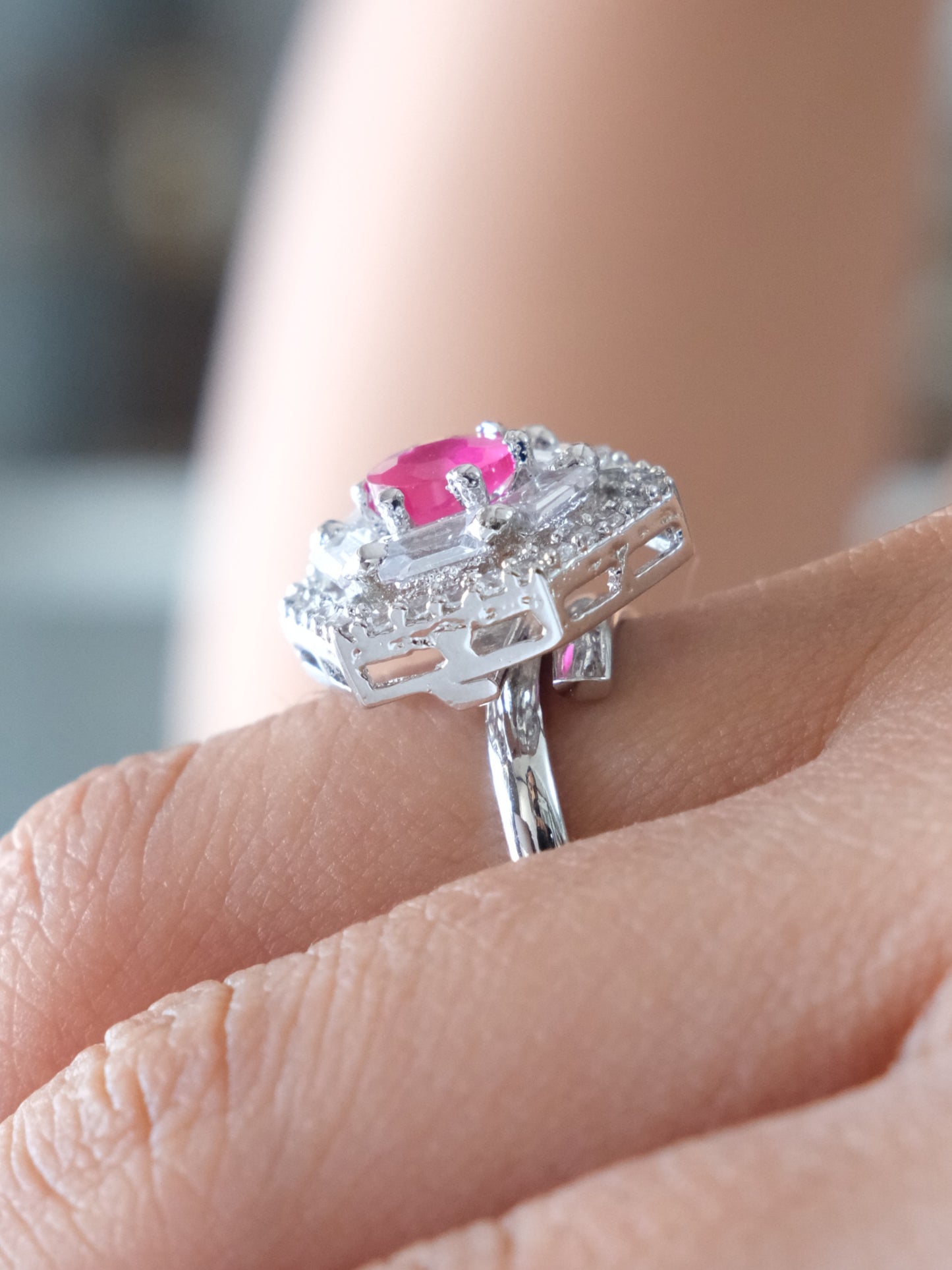 Pink Hexagon Halo American Diamond Ring