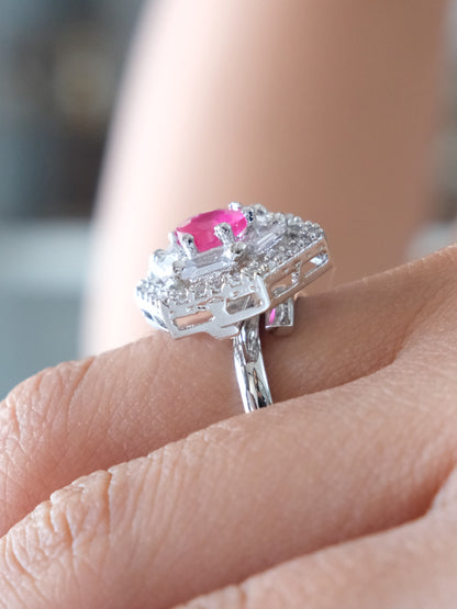 Pink Hexagon Halo American Diamond Ring