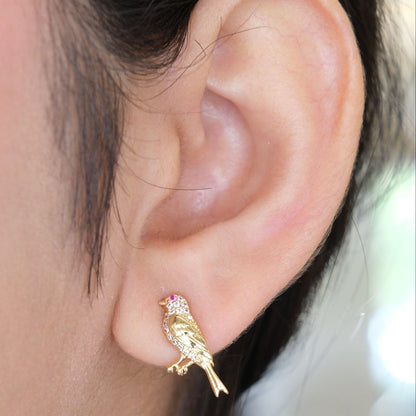 Gold Plated Crystal Bird Stud Earrings